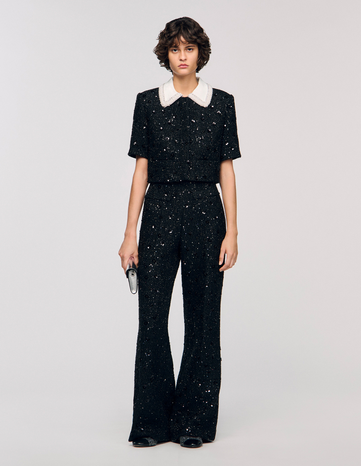 Женские твидовые брюки с пайетками_1