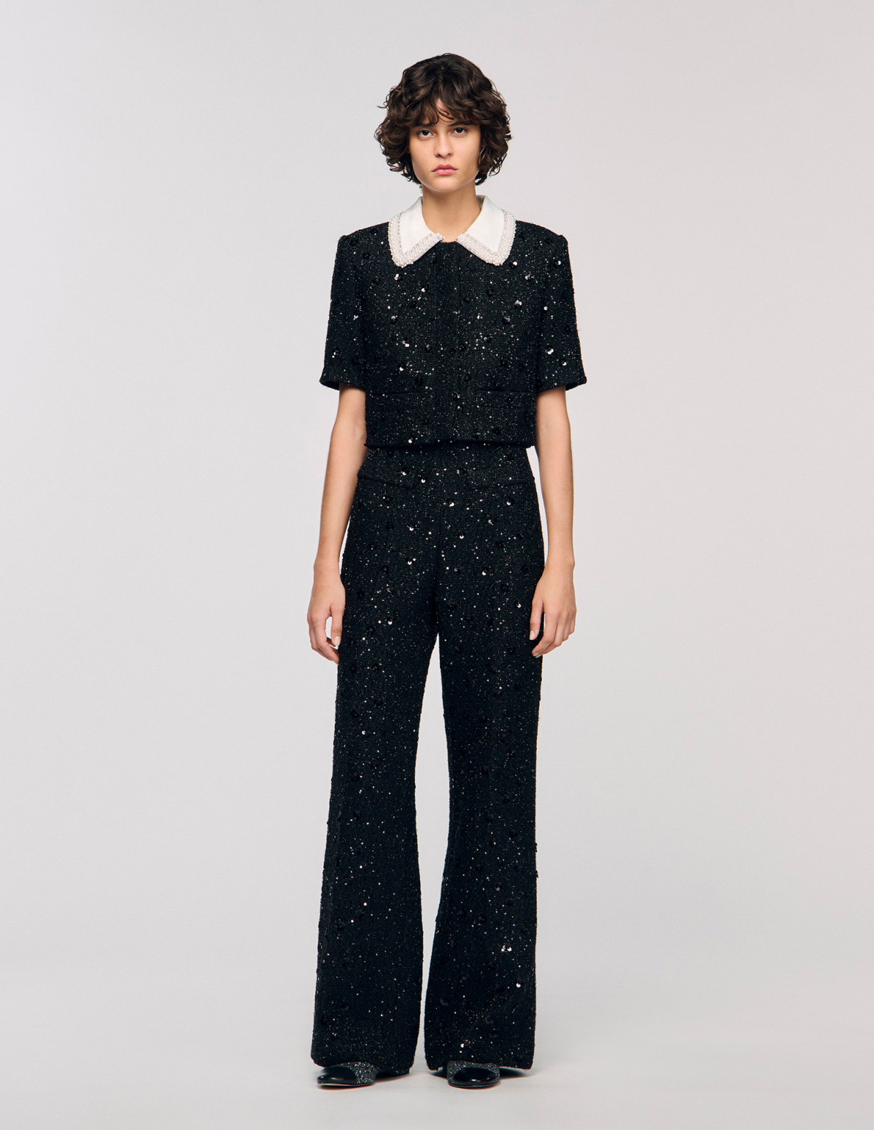 Женские твидовые брюки с пайетками_2