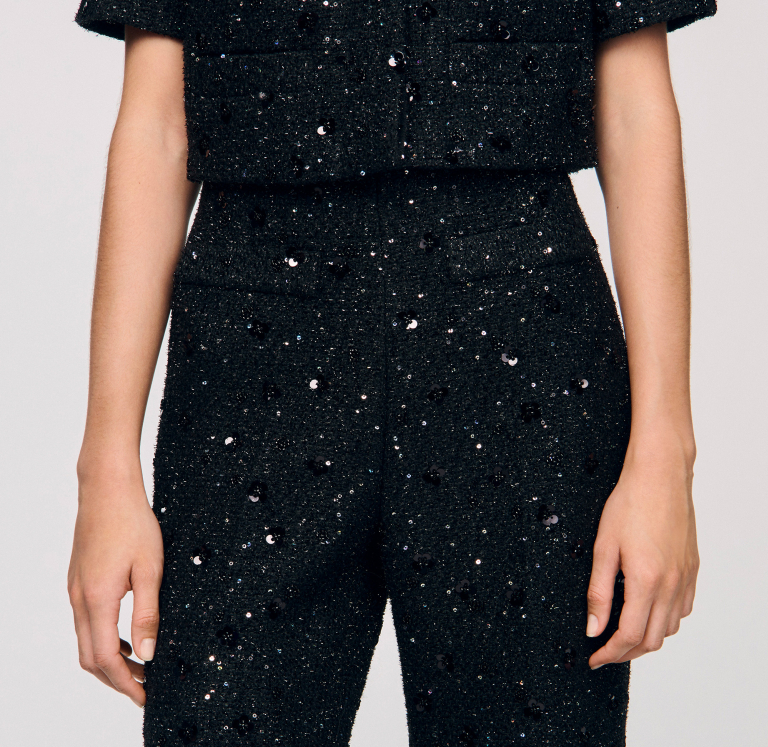 Женские твидовые брюки с пайетками