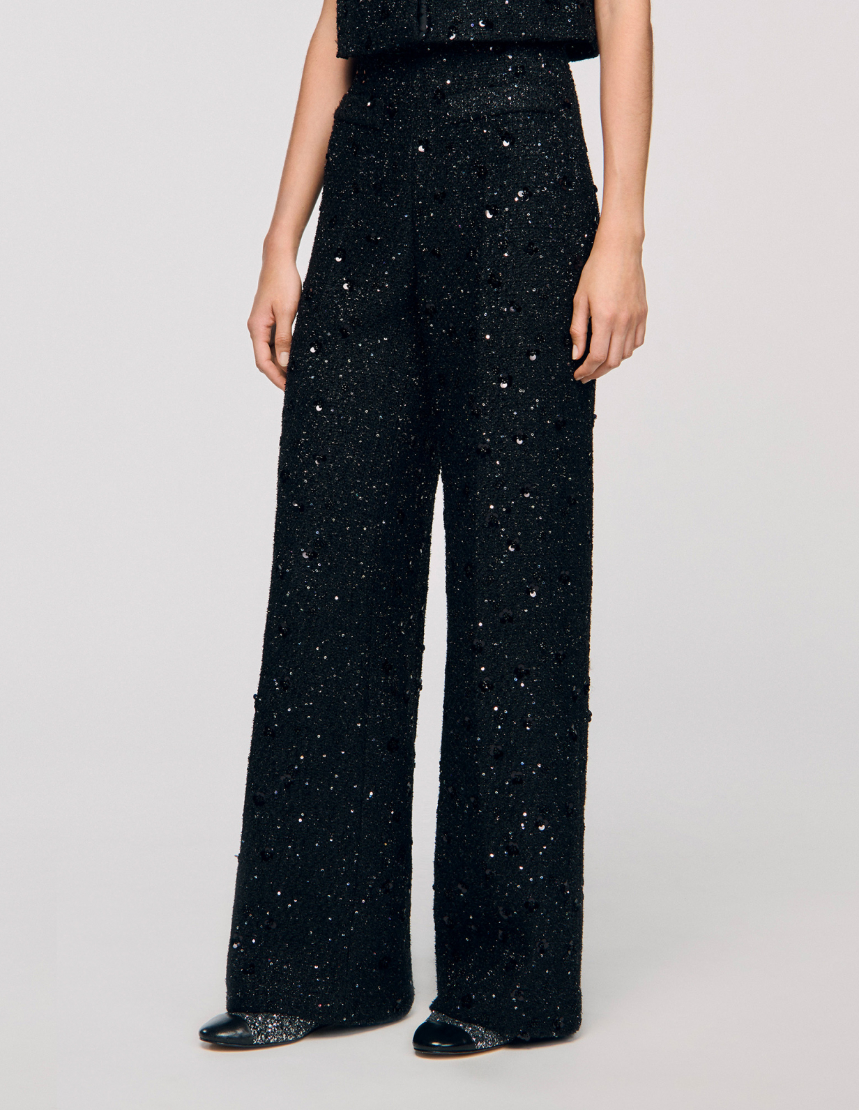 Женские твидовые брюки с пайетками_4