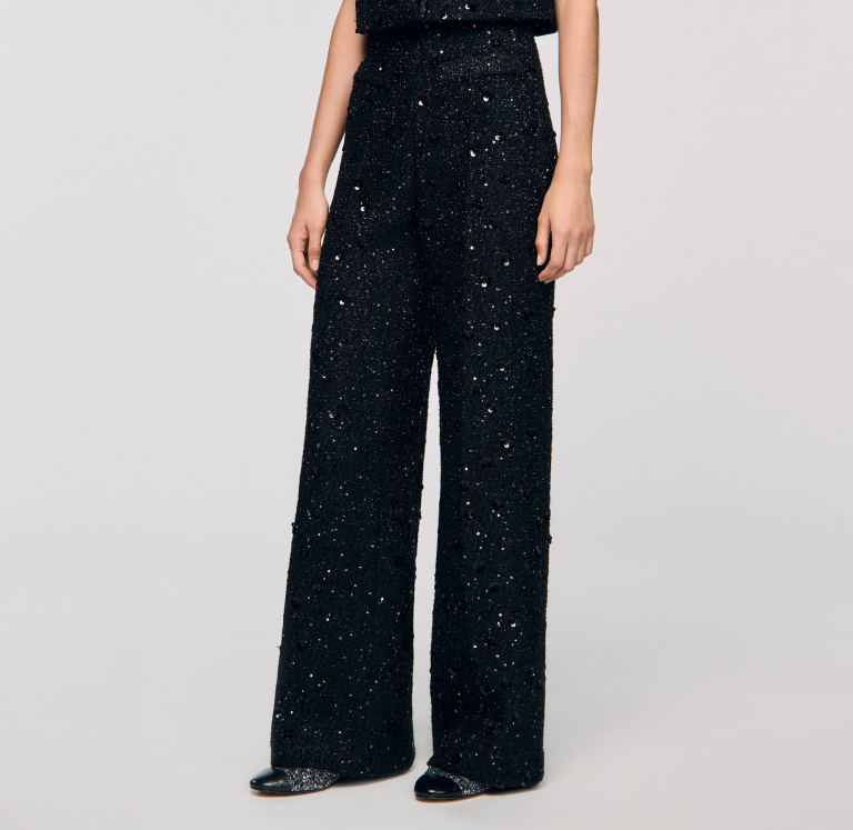 Женские твидовые брюки с пайетками