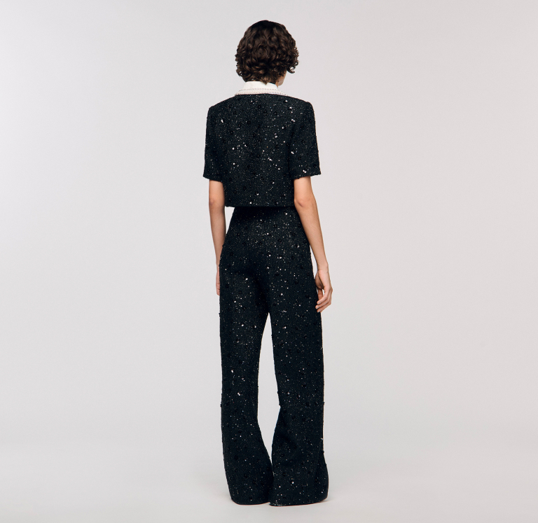 Женские твидовые брюки с пайетками