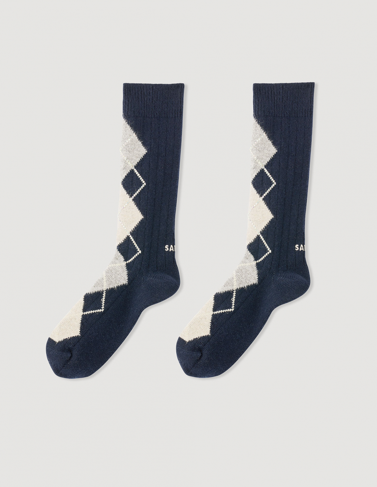 Жіночі шкарпетки з ромбоподібним візерунком та стразами_3