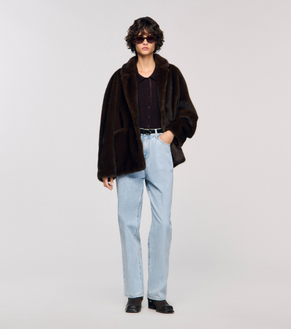 Жіноча коричнева шуба зі штучного хутра