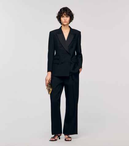 Женский жакет-смокинг с атласным воротником