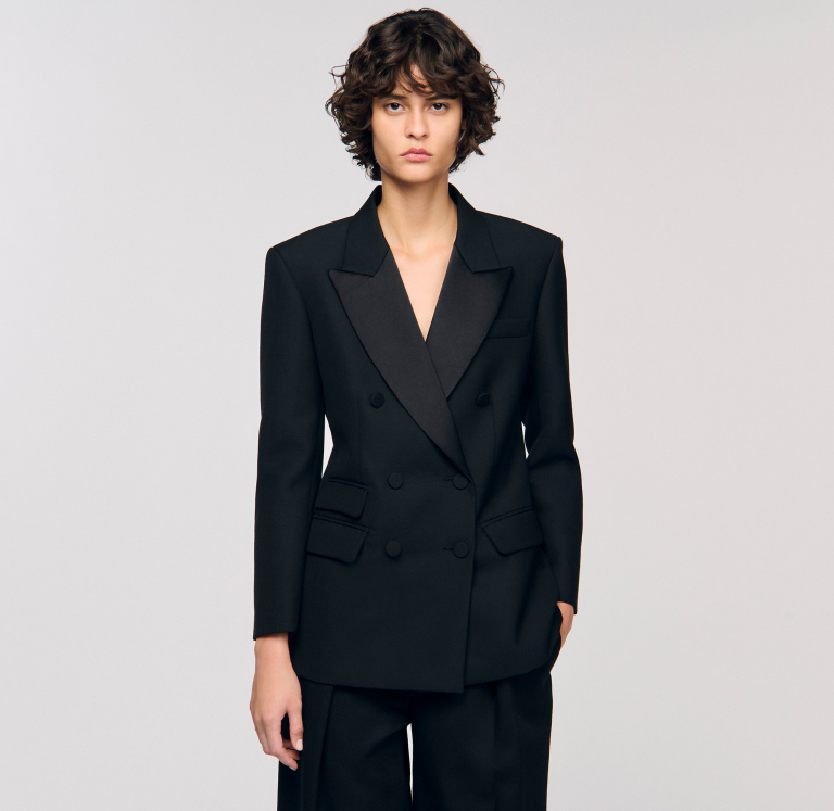 Женский жакет-смокинг с атласным воротником