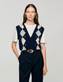 Женский многослойный джемпер с ромбовидным узором