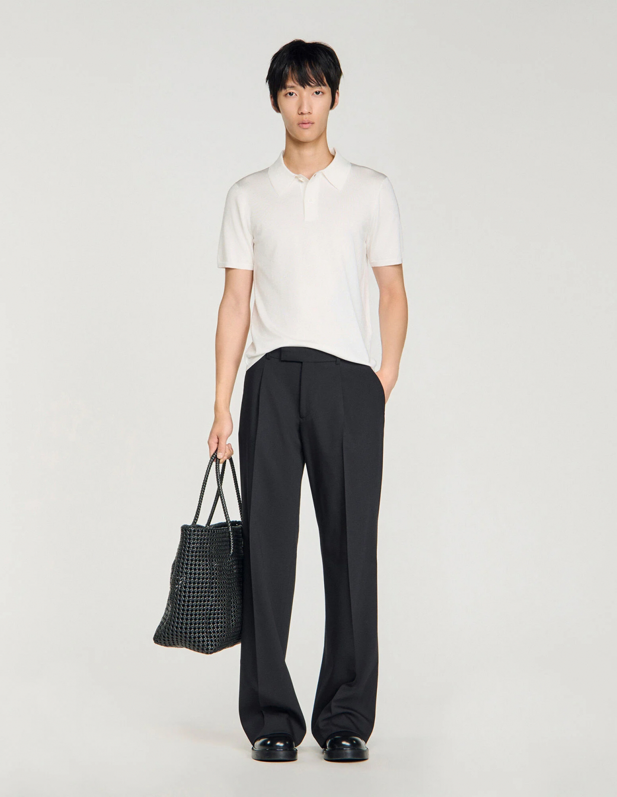 Мужское белое трикотажное поло_1