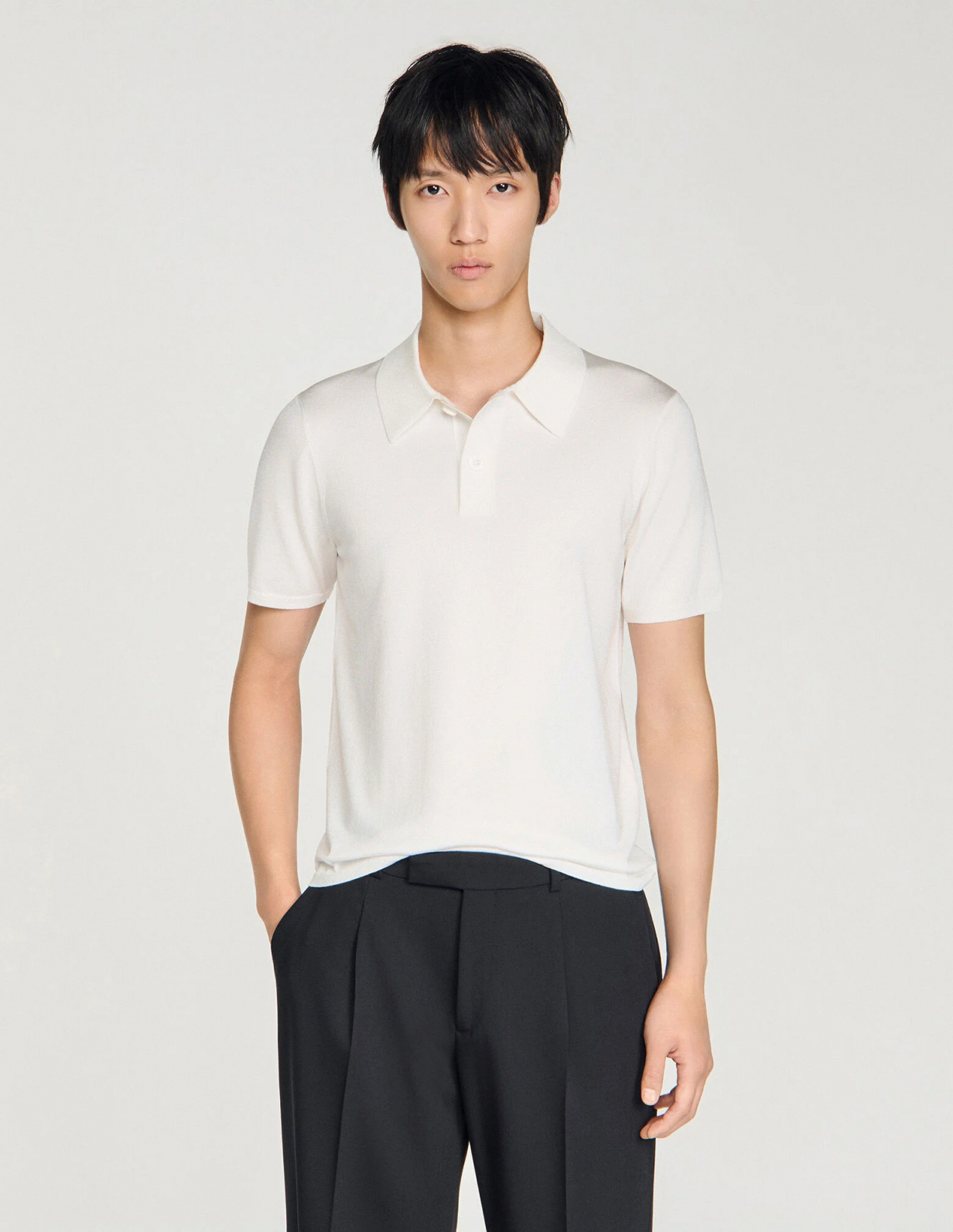 Мужское белое трикотажное поло_4