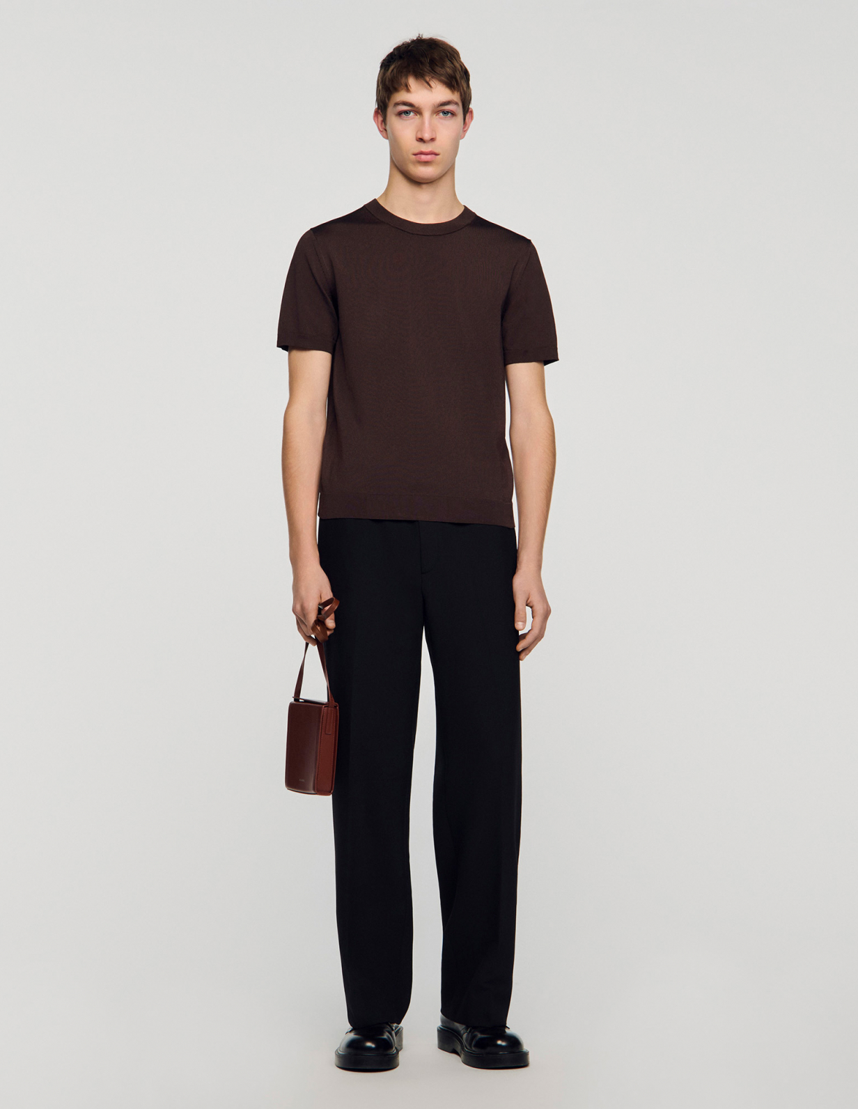 Чоловіча коричнева в'язана футболка_1