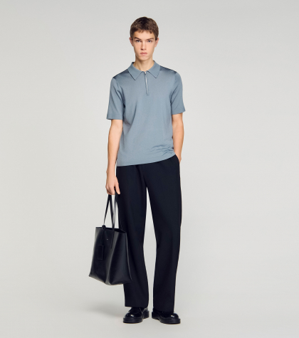 Мужское серое вязаное поло с застежкой-молнией