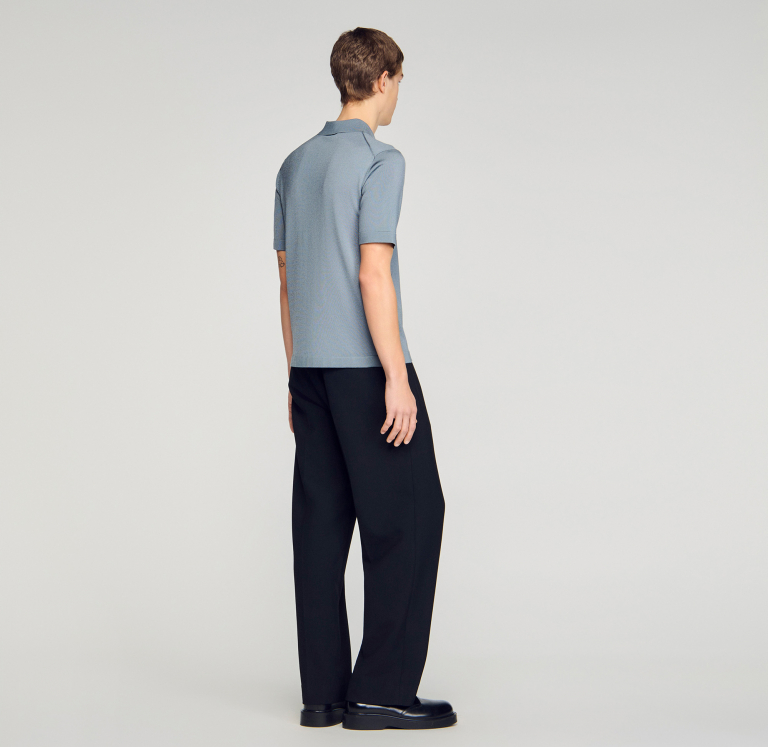 Мужское серое вязаное поло с застежкой-молнией