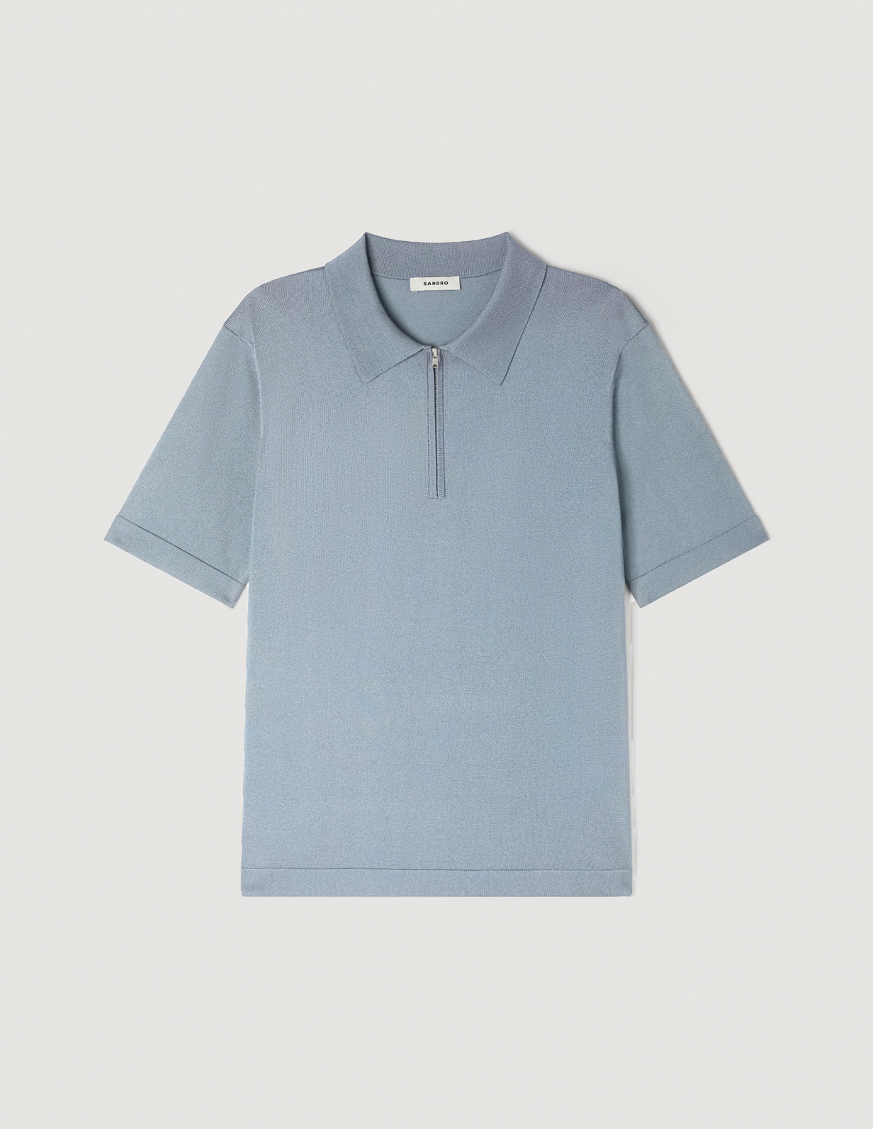 Мужское серое вязаное поло с застежкой-молнией_2