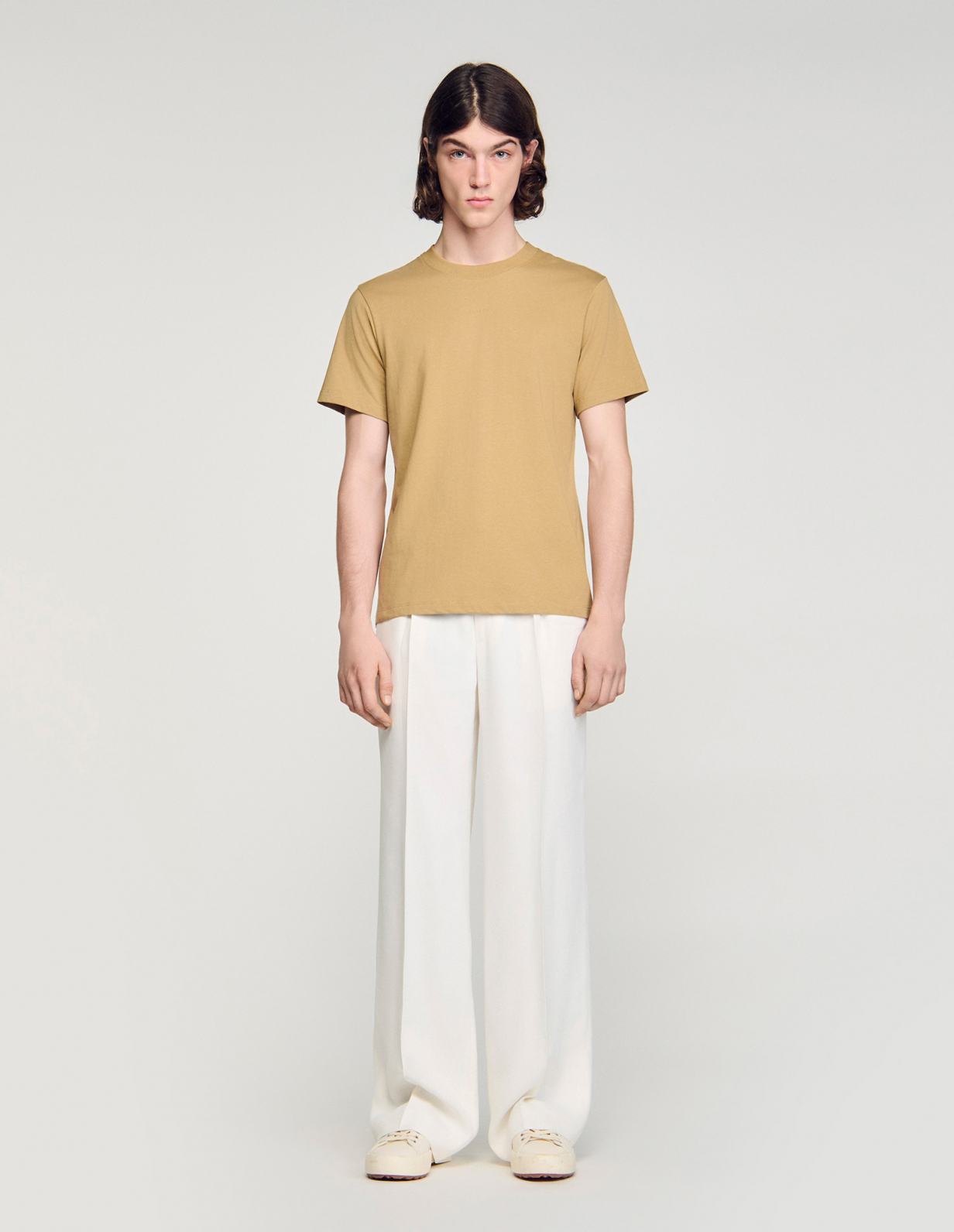 Чоловіча бежева бавовняна футболка_2