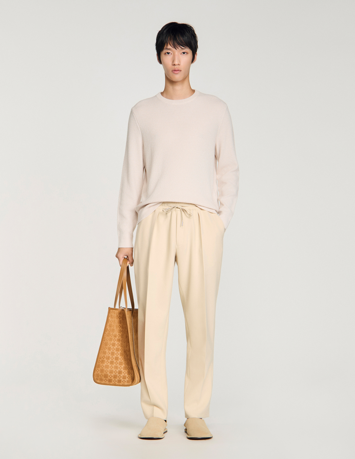 Мужские молочные брюки с кулиской_1