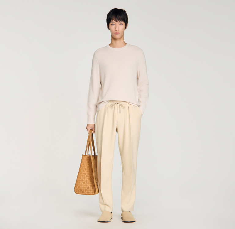 Мужские молочные брюки с кулиской