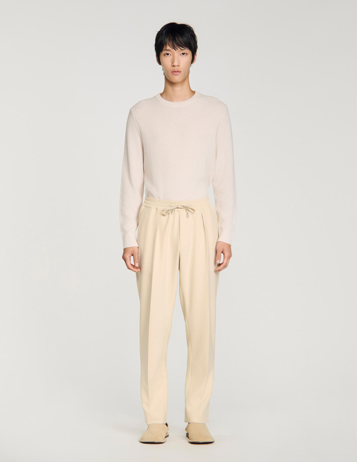 Мужские молочные брюки с кулиской_2