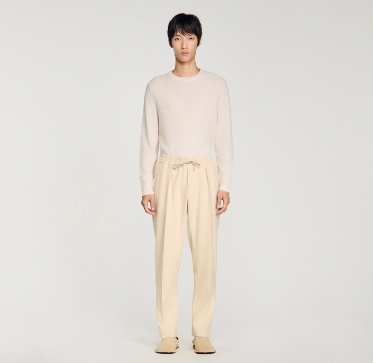 Мужские молочные брюки с кулиской