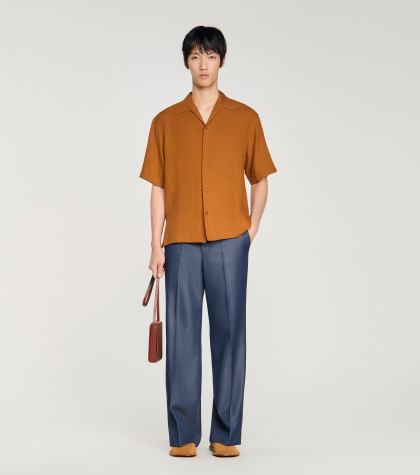 Мужская коричневая льняная рубашка