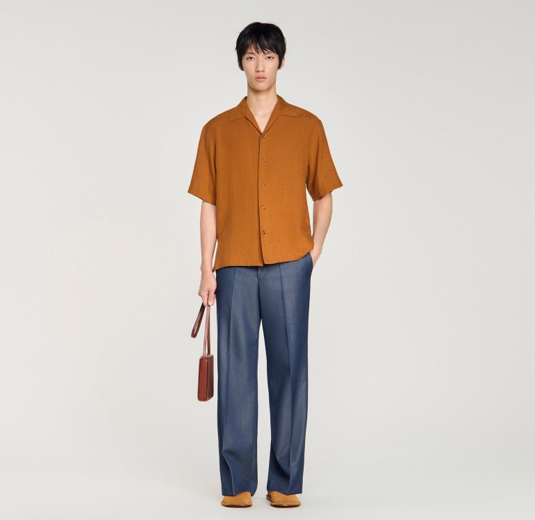 Мужская коричневая льняная рубашка