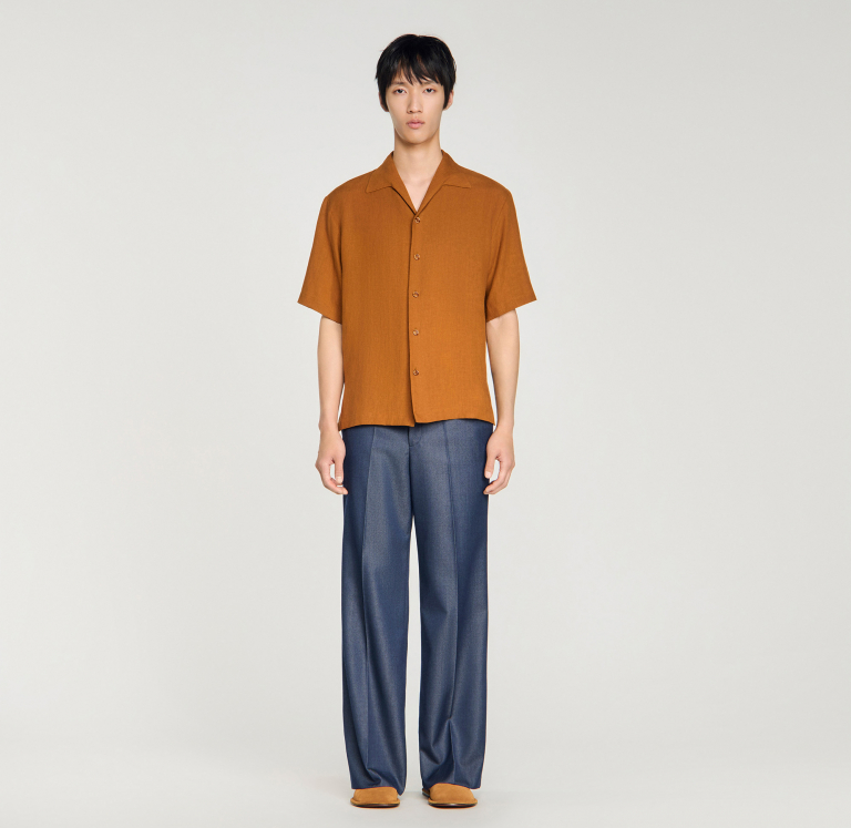 Мужская коричневая льняная рубашка