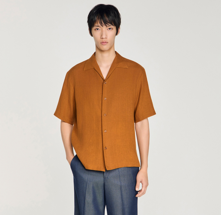 Мужская коричневая льняная рубашка