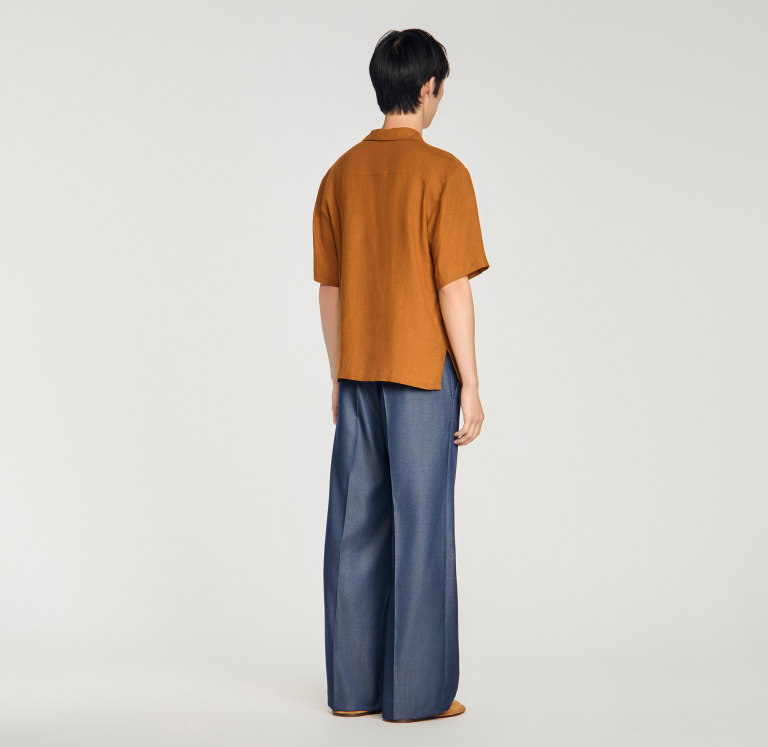 Мужская коричневая льняная рубашка