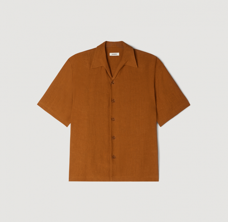 Мужская коричневая льняная рубашка