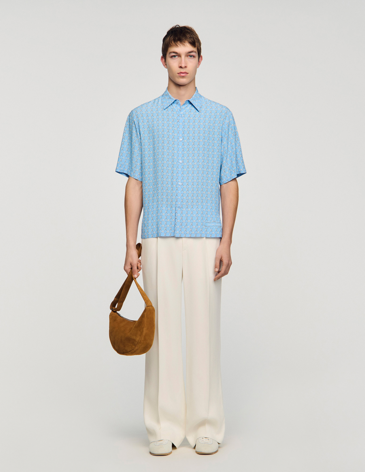 Чоловіча блакитна сорочка з принтом у вигляді ланок_1