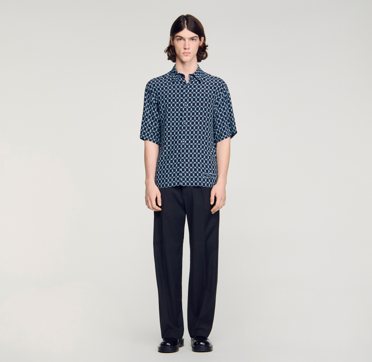 Мужская синяя рубашка с принтом в виде звеньев