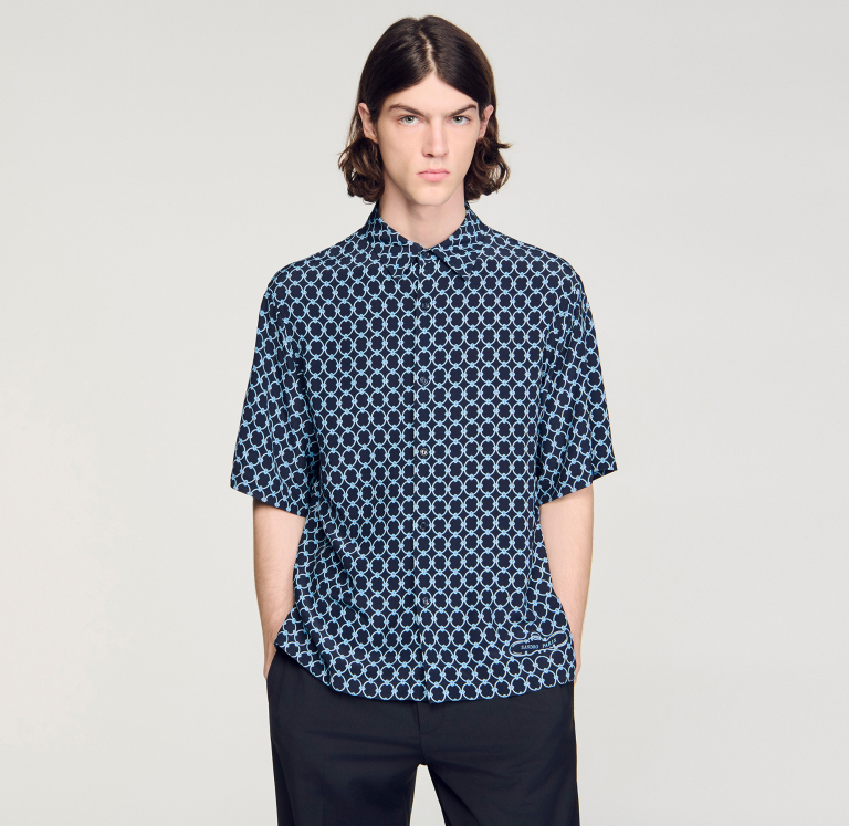 Мужская синяя рубашка с принтом в виде звеньев