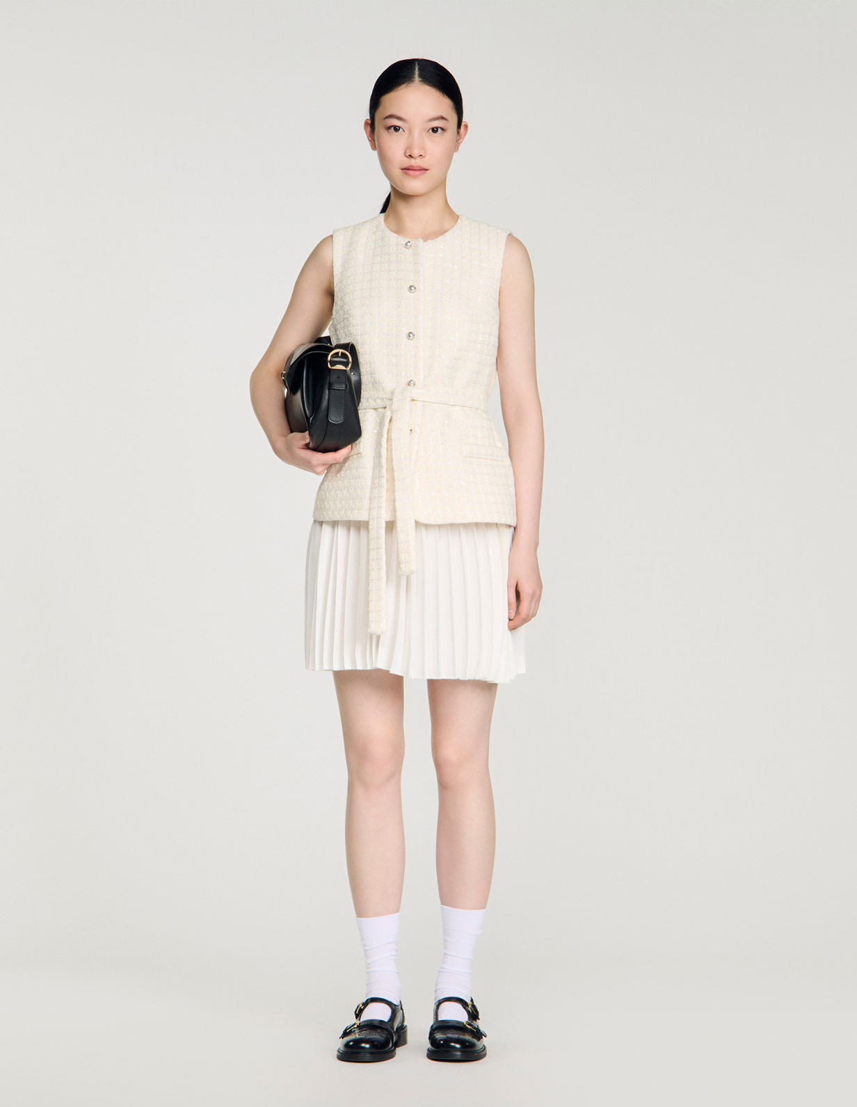 Женское твидовое платье с плиссированной юбкой_1