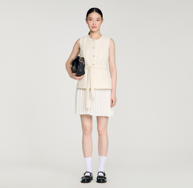 Женское твидовое платье с плиссированной юбкой