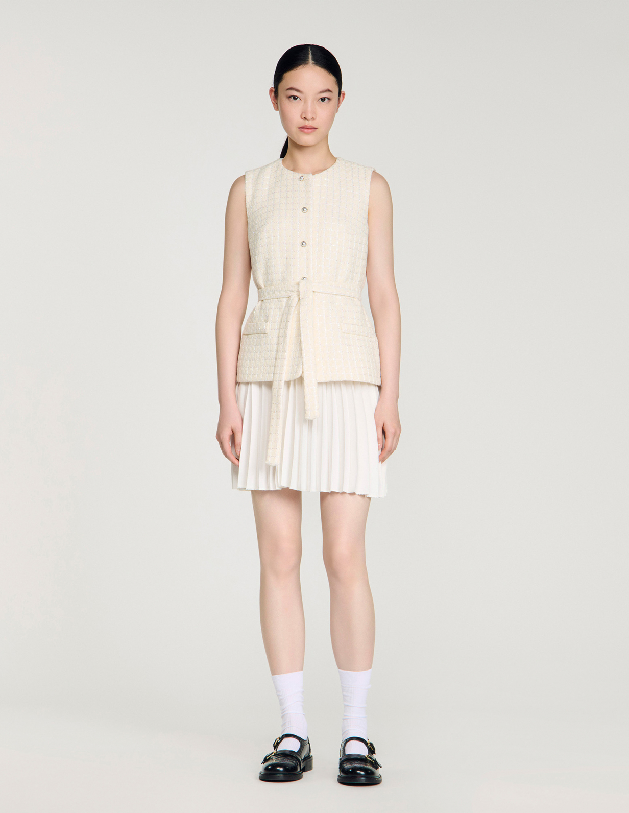 Женское твидовое платье с плиссированной юбкой_2