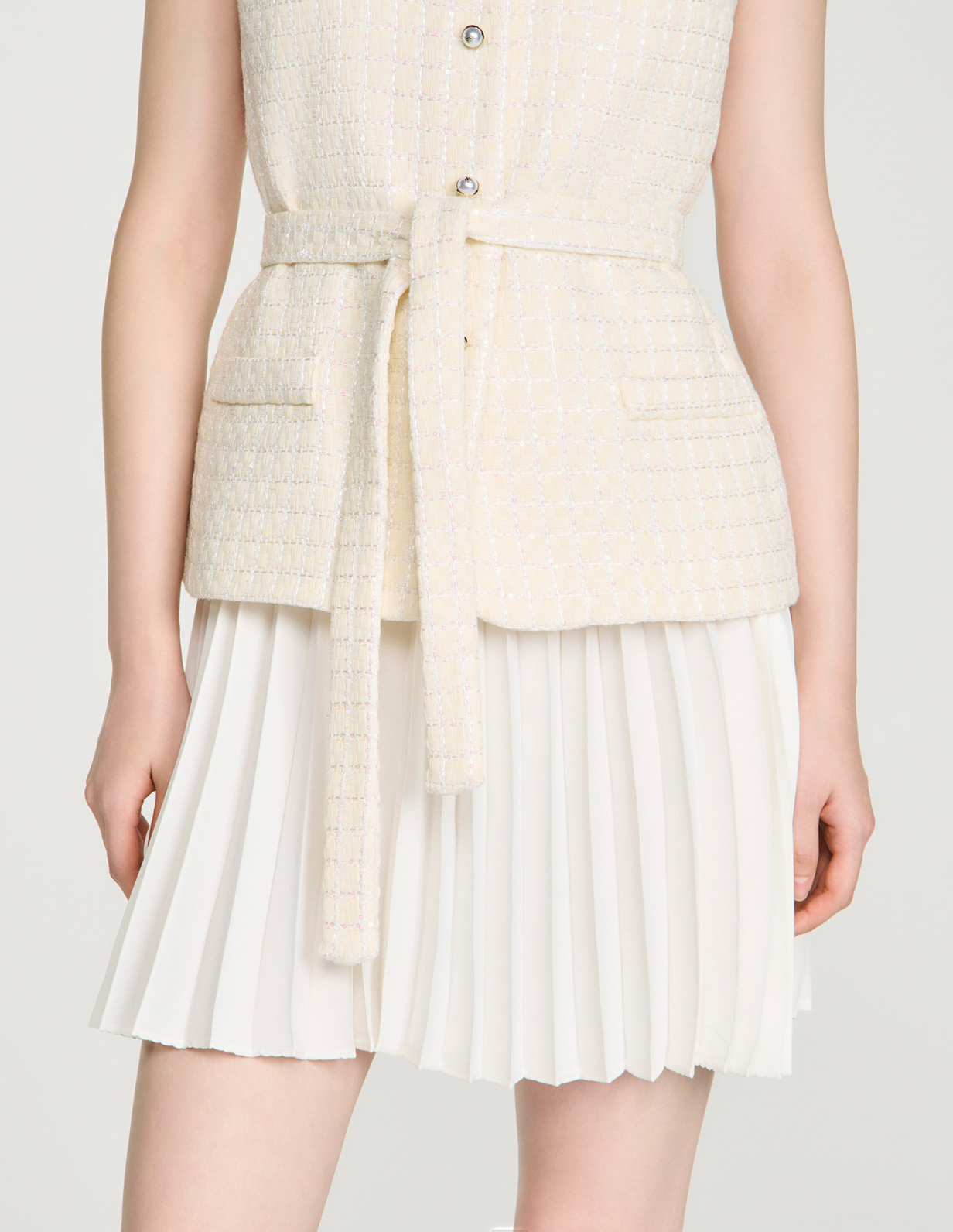 Женское твидовое платье с плиссированной юбкой_3