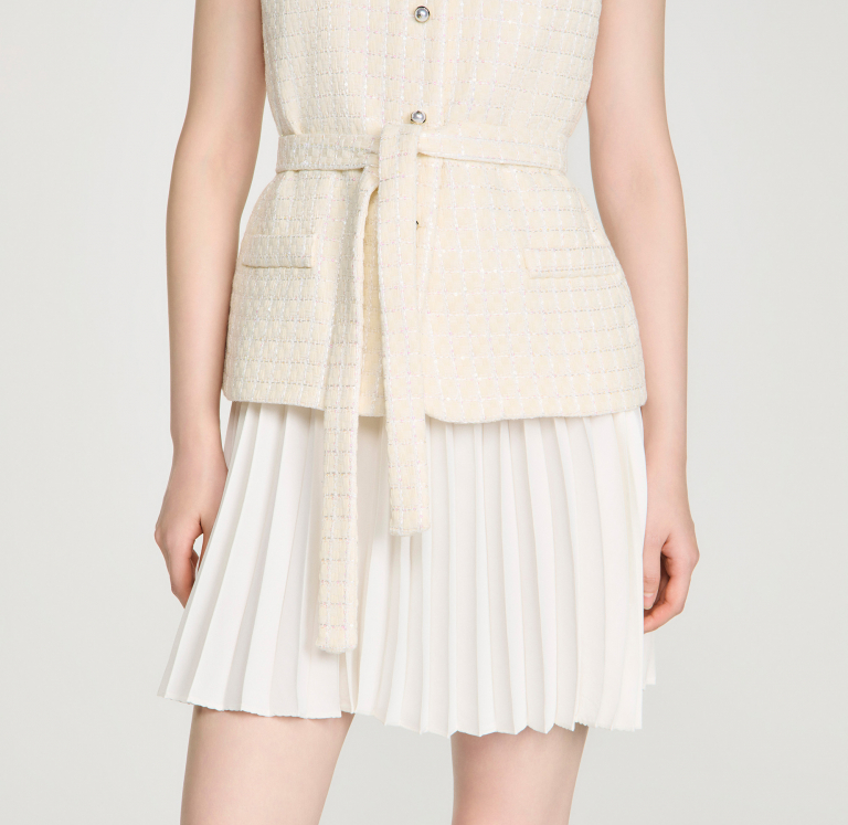 Женское твидовое платье с плиссированной юбкой