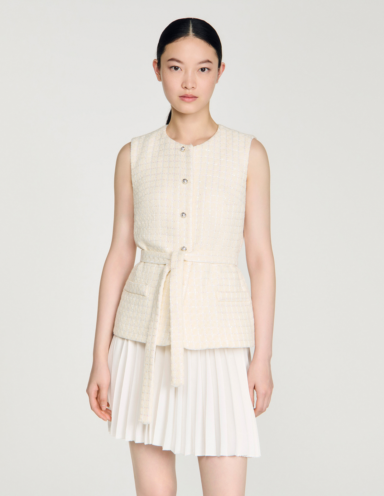 Женское твидовое платье с плиссированной юбкой_4