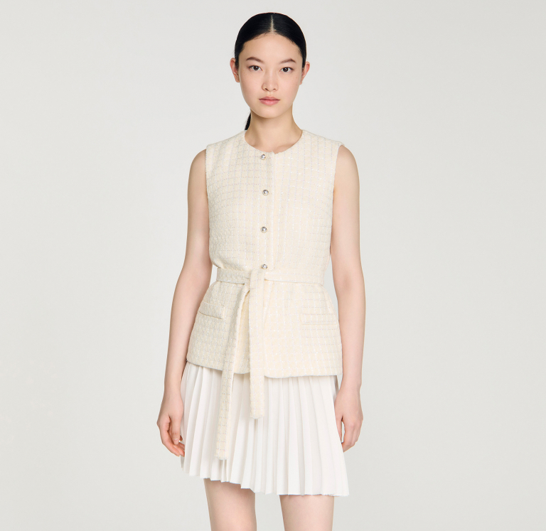 Женское твидовое платье с плиссированной юбкой