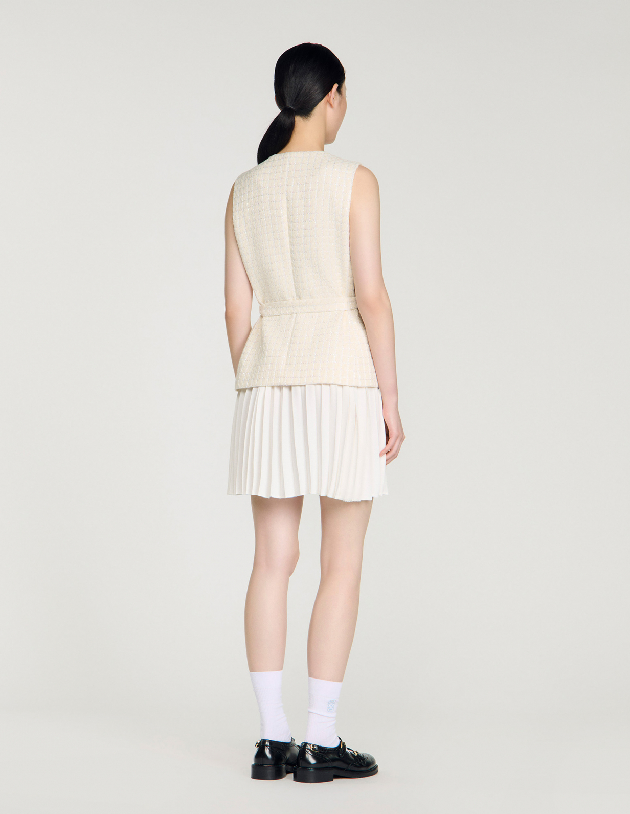 Женское твидовое платье с плиссированной юбкой_5