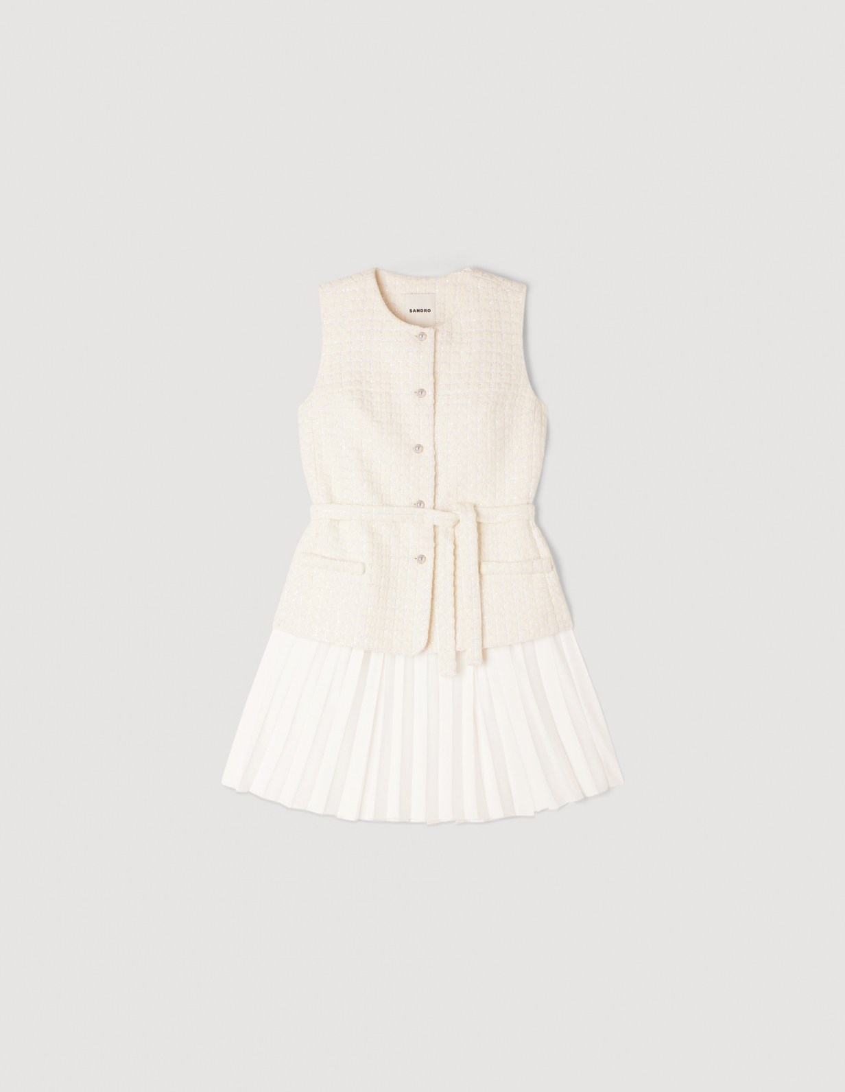 Женское твидовое платье с плиссированной юбкой_6