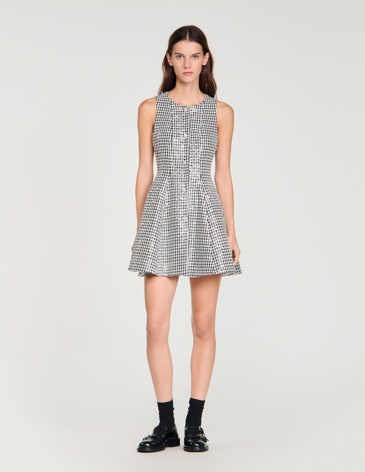 Жіноча коротка сукня з твіду та паєток_1