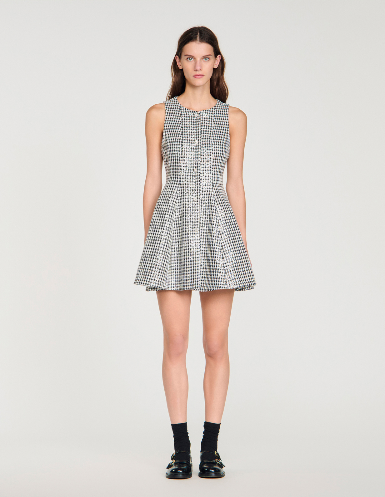 Жіноча коротка сукня з твіду та паєток_2