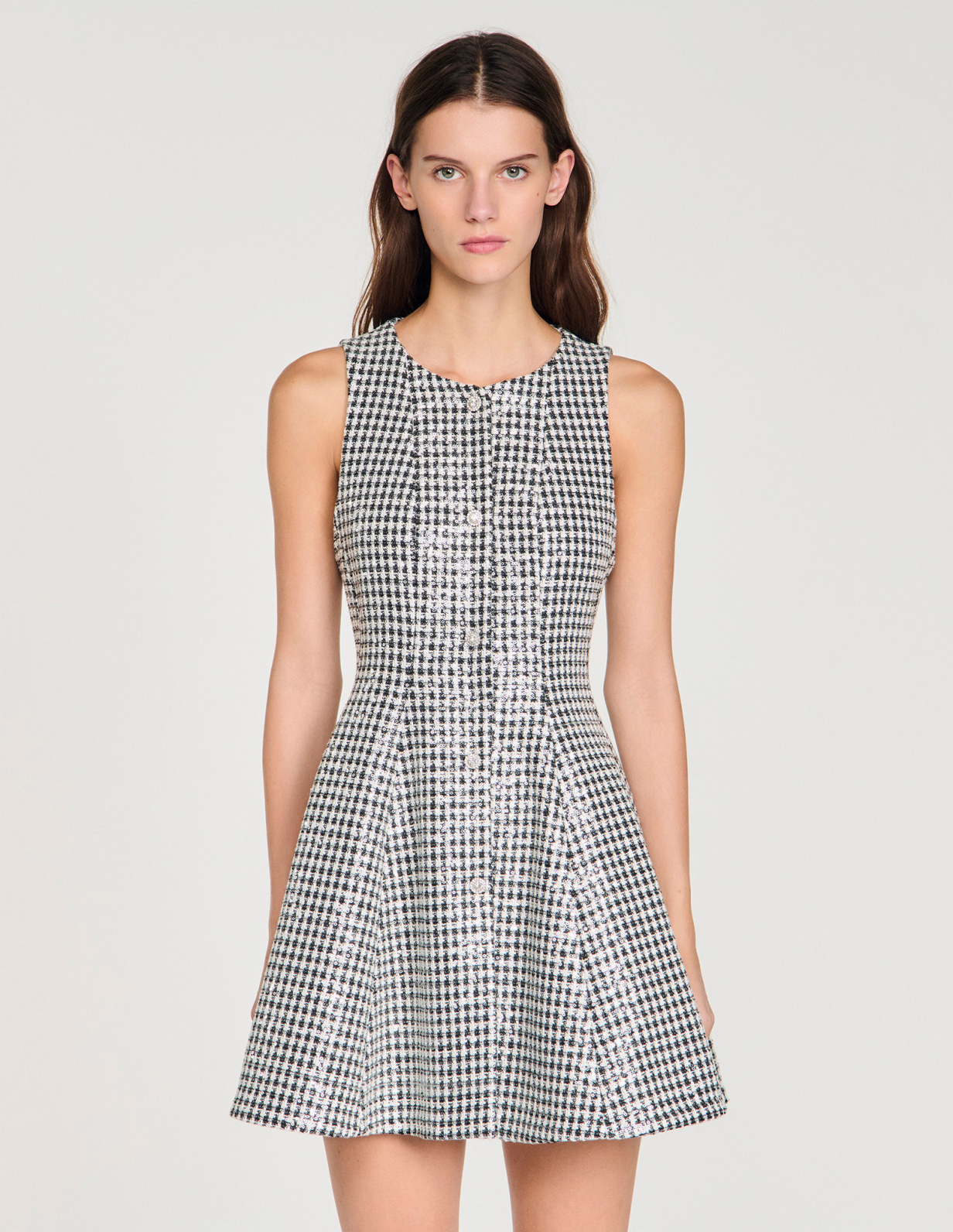 Жіноча коротка сукня з твіду та паєток_4