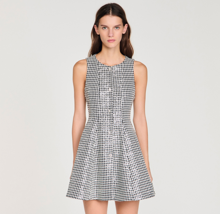 Жіноча коротка сукня з твіду та паєток