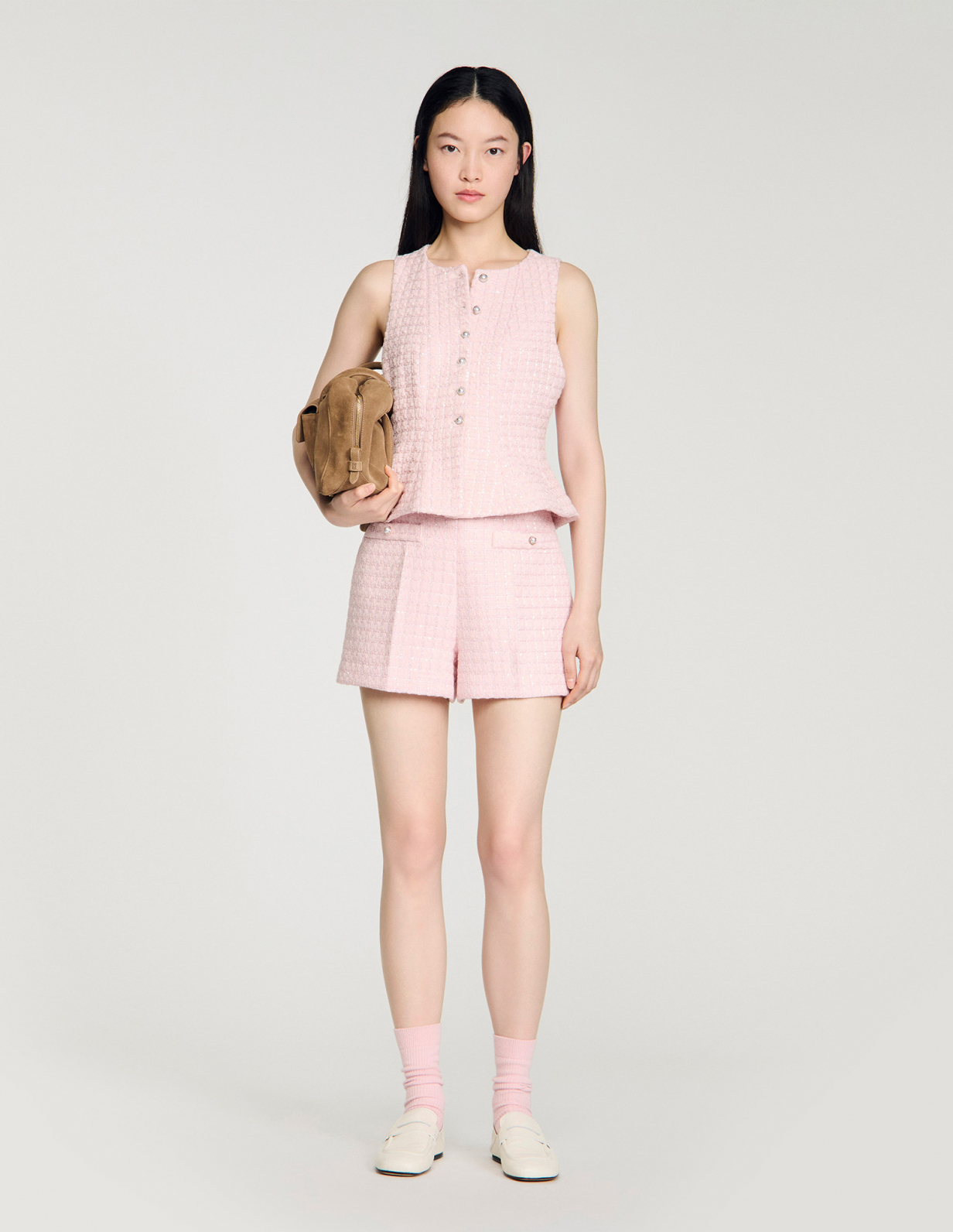 Жіночі твідові картаті шорти з паєтками_1