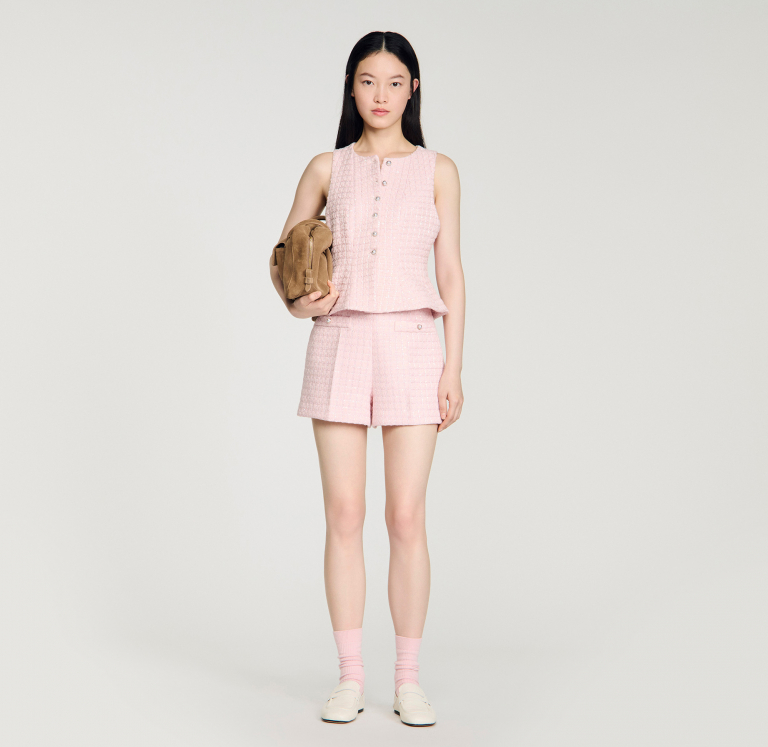 Жіночі твідові картаті шорти з паєтками