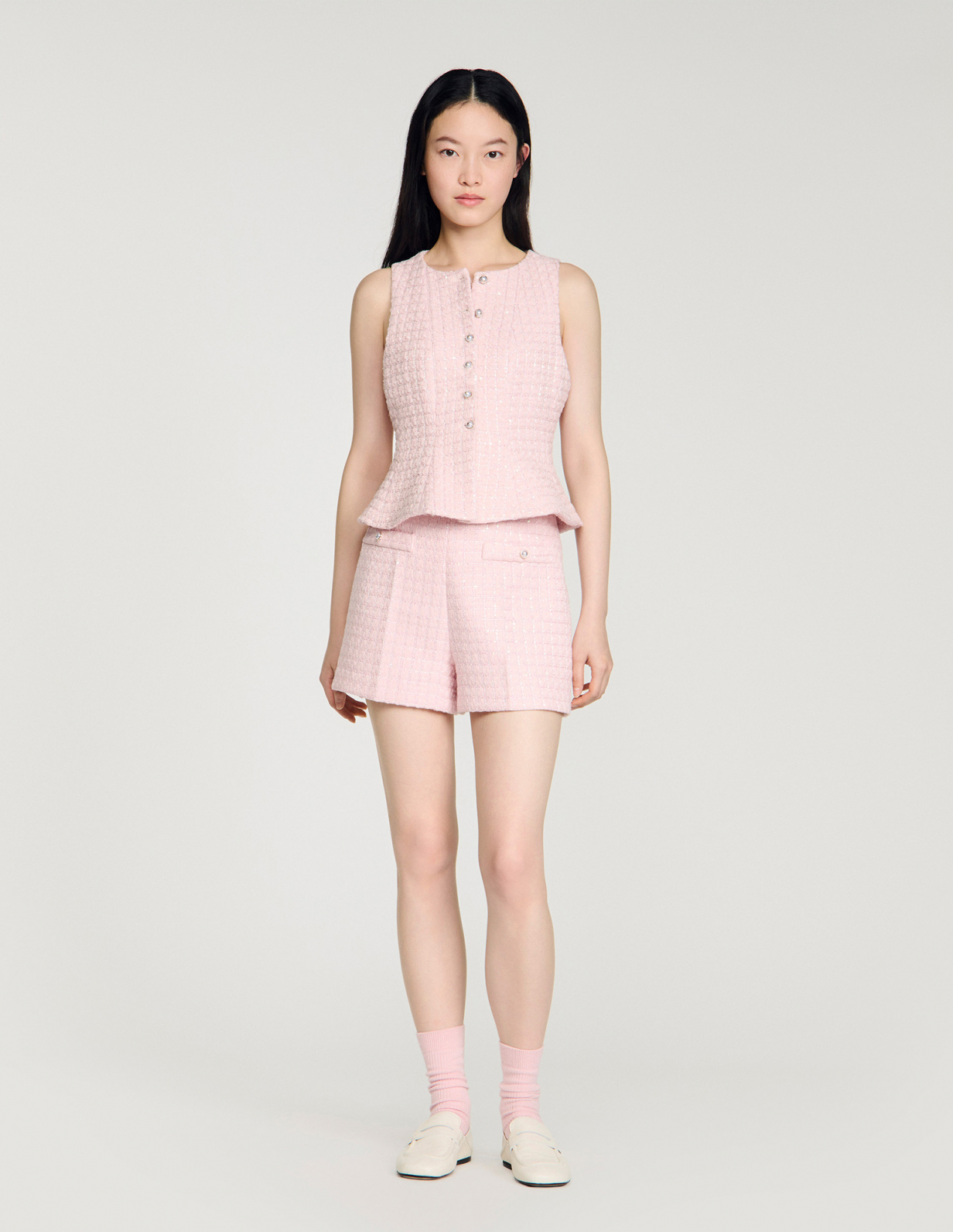 Жіночі твідові картаті шорти з паєтками_2