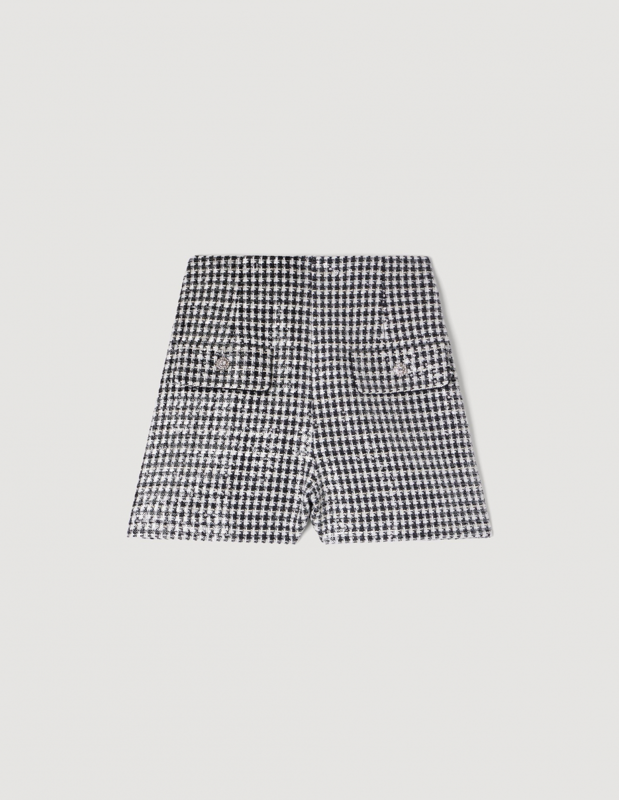 Жіночі шорти з візерунком «гусяча лапка», розшиті паєтками_6