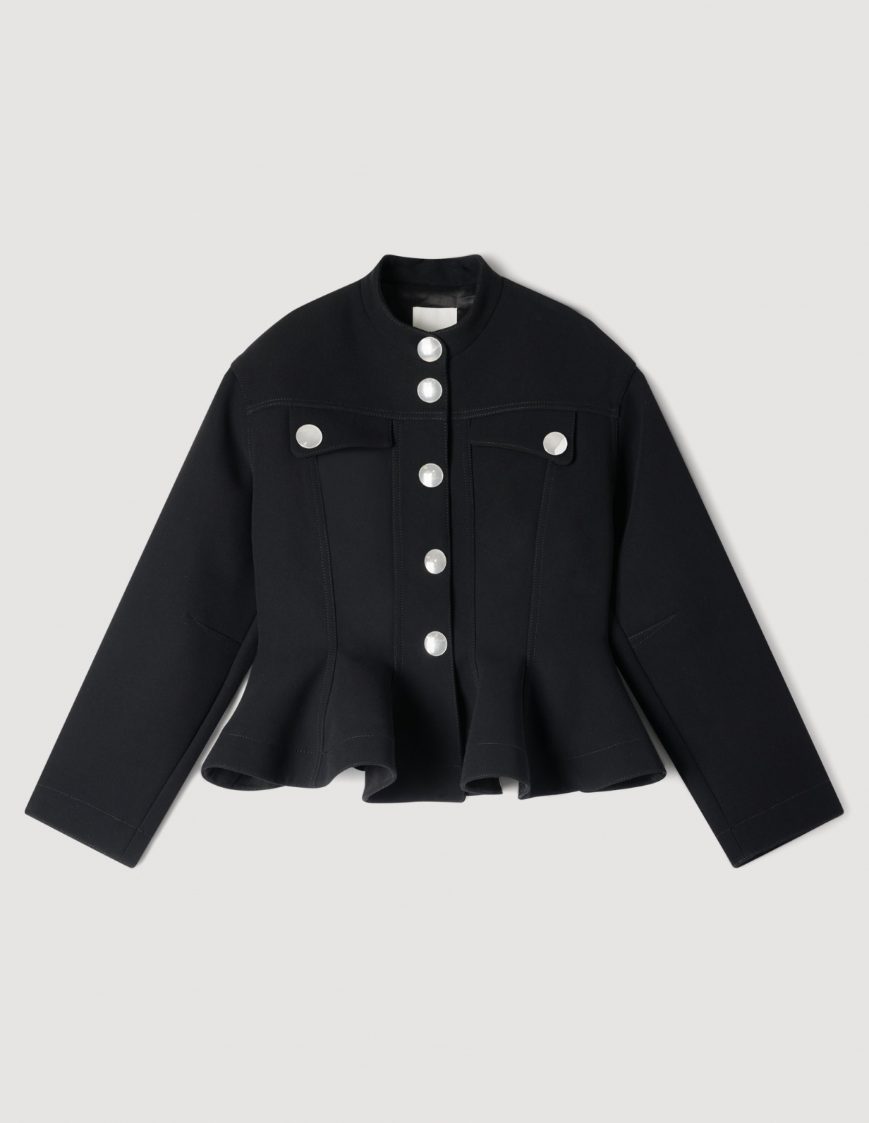 Женский короткий жакет с баской и оборками._6