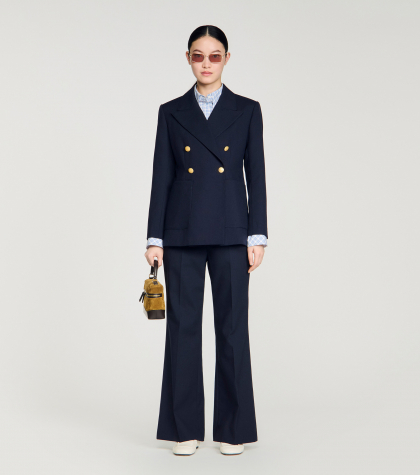 Женский синий двубортный жакет